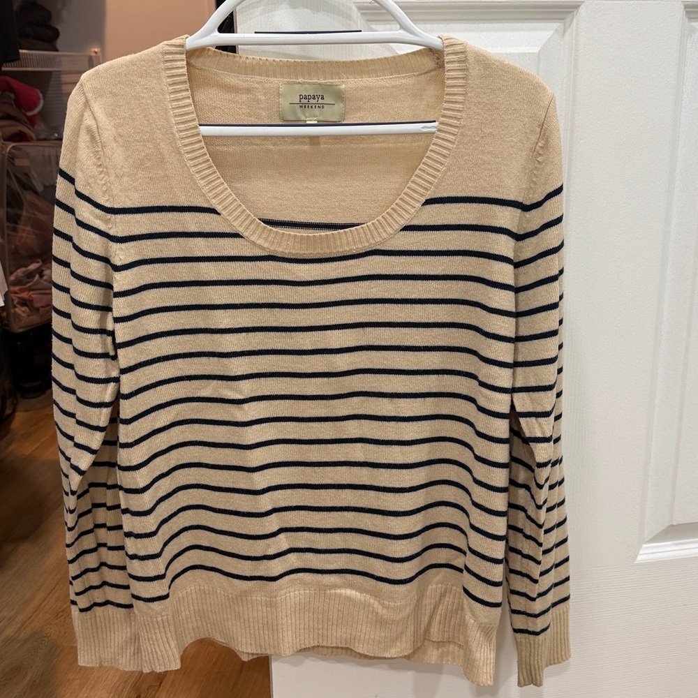 Papaya Tan and Black Striped Knit Top